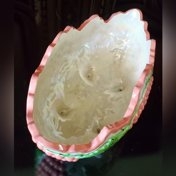 Vntg Handpainted Ceramic Centerpiece Bowl Pink Grapes🍇 Green, Gold Irredescent - Picture 3 of 15